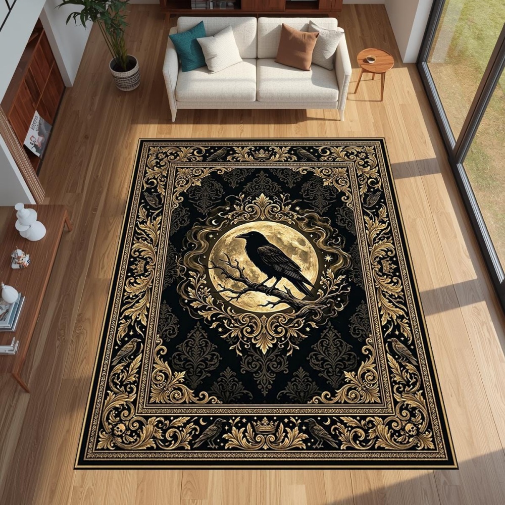 Electronics Repair Workstation - Grand tapis imprimé gothique Golden Raven